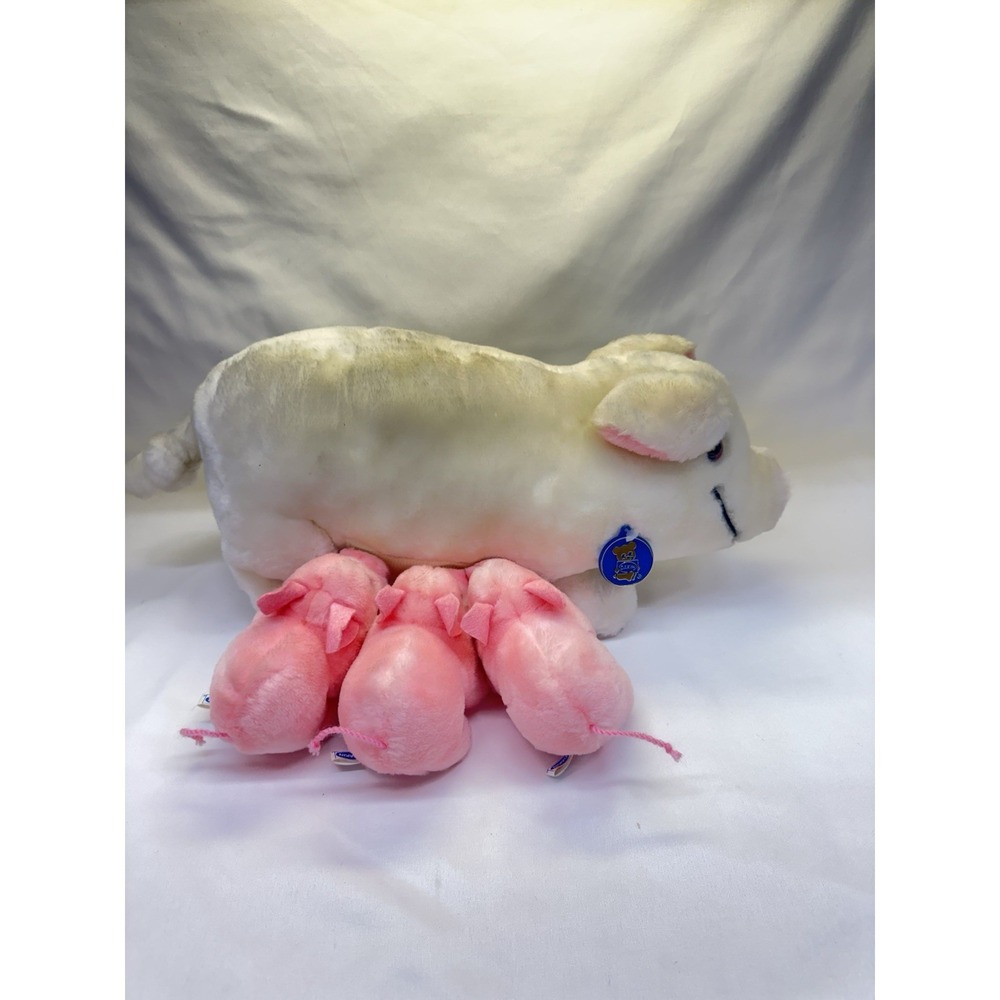 Plush Pig Feeding 3 Piglets Dakin 1980 Vintage Soft Toy NOS